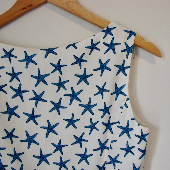 Shift Midi Dress Blue White Summer Starfish Sleeveless A-Line Office Nine West 4 - Picture 12 of 14